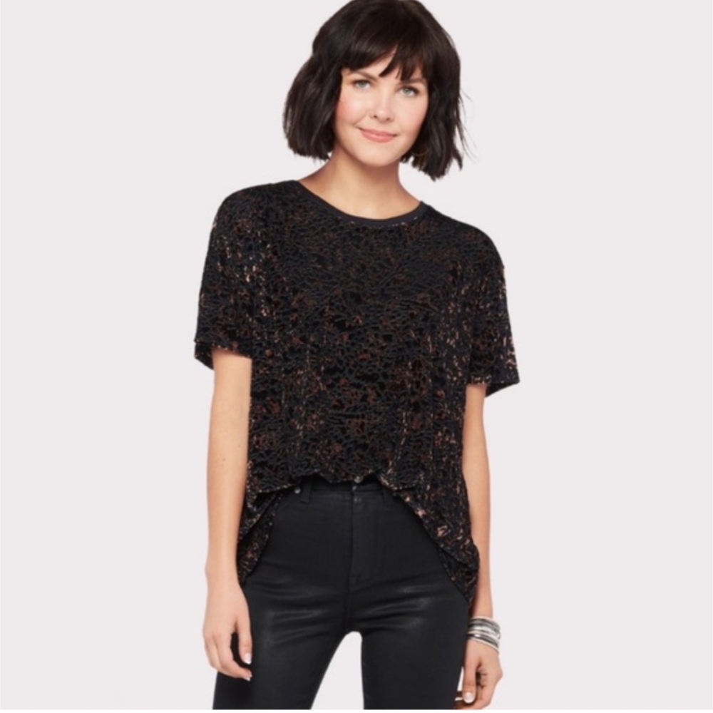 FREE PEOPLE Womens Cheetah Velvet Burnout Top Blouse LG BNWT $78